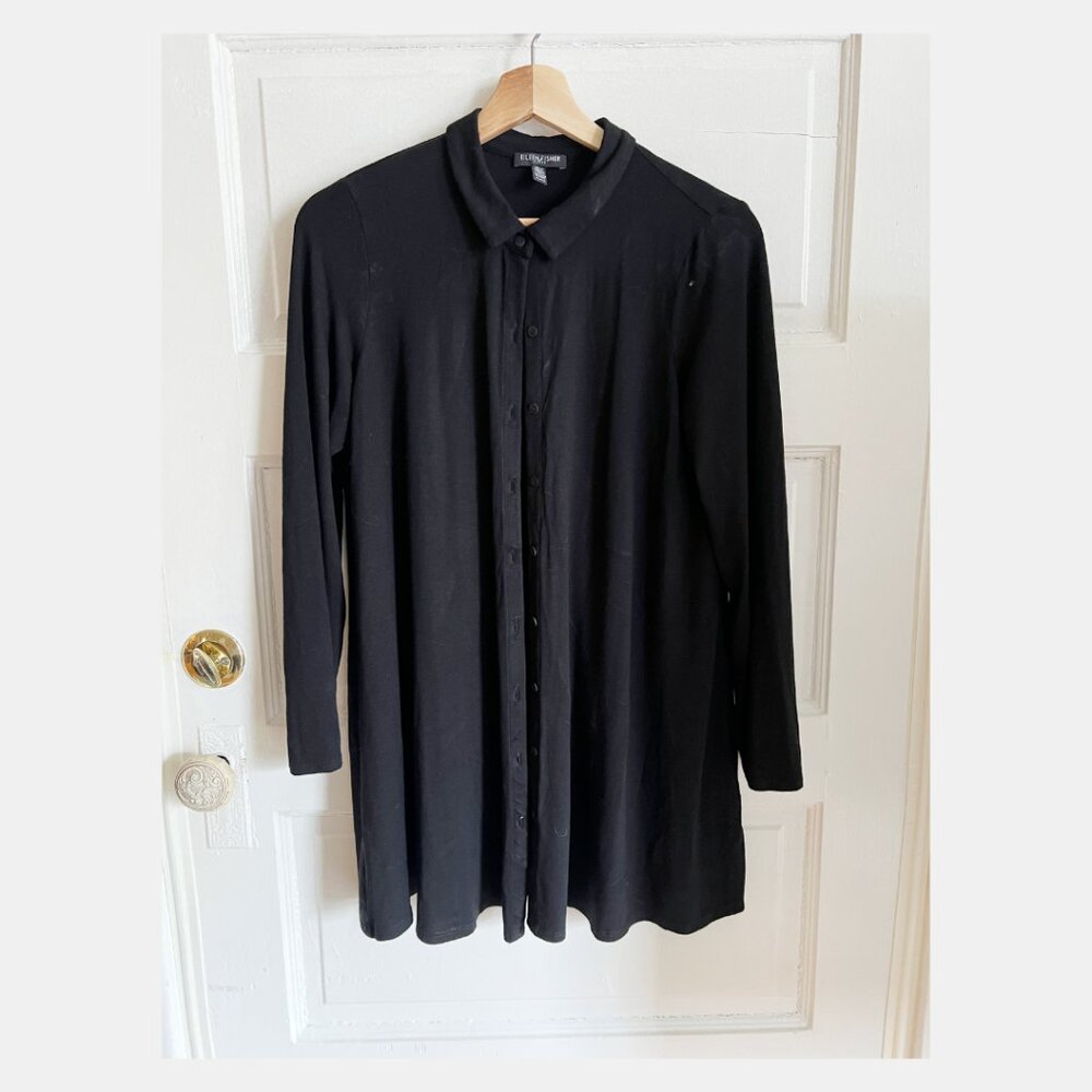 EILEEN FISHER - Drapey Black Button Up Tunic